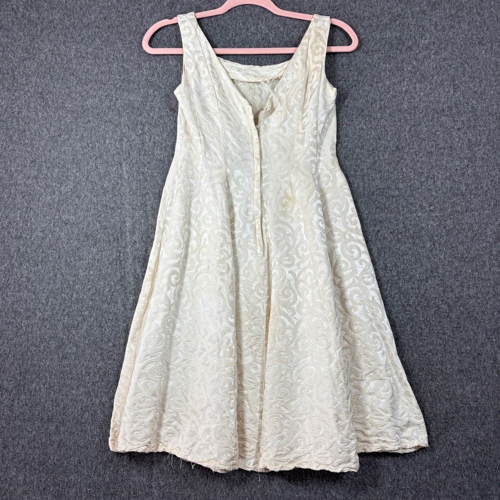 Vintage 50s Cream Swirl Jacquard Fit and Flare Dress Sleeveless Mid-Century XS - Picture 7 of 9